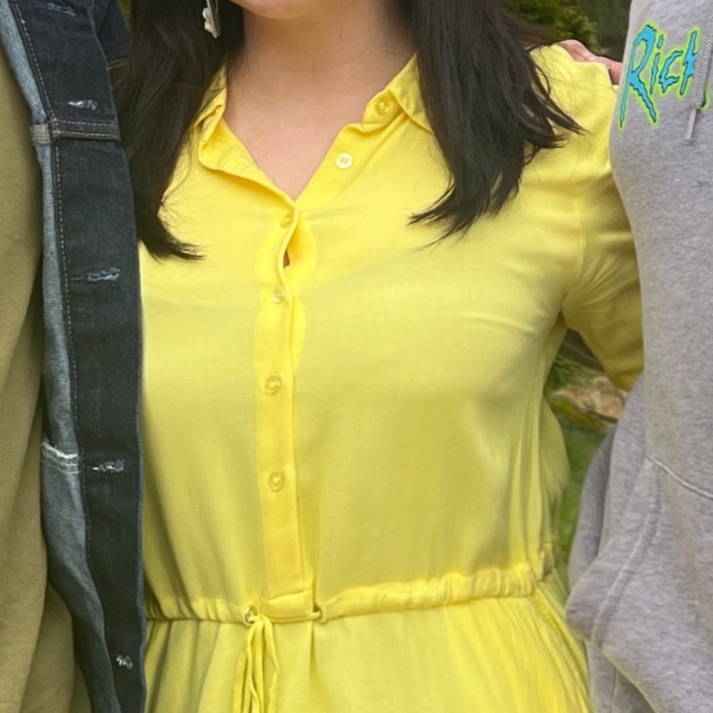 Sita Murt yellow sleeved midi shirt dress 38R/fits 6-8-10 best!